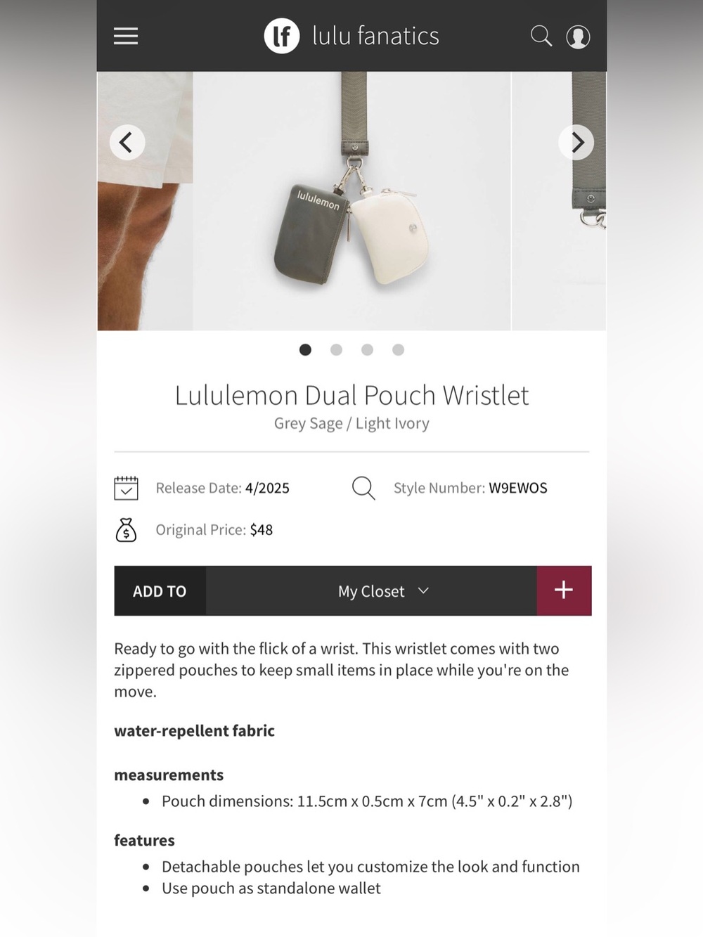 Lululemon Dual Pouch Wristlet, Grey Sage / Light Ivory - Picture 6 of 6